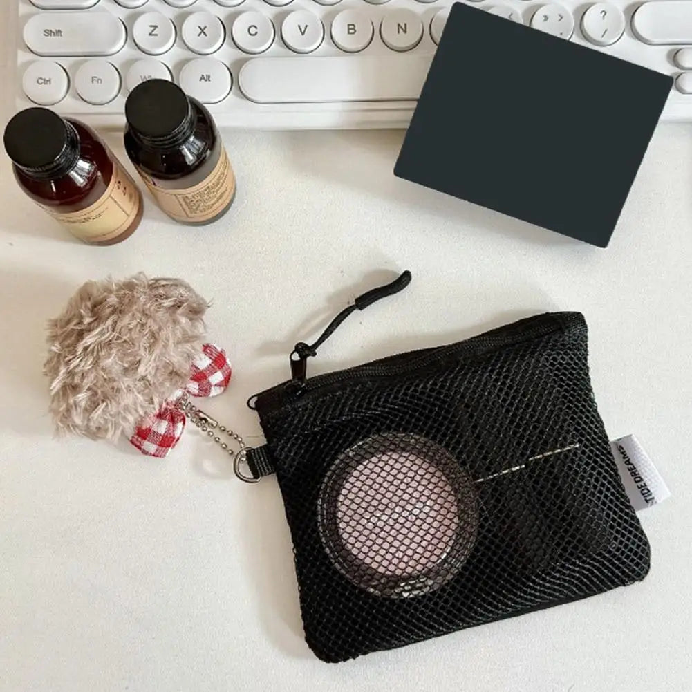 Dual-Layer Mesh Storage Bags Portable Travel Makeup Bag with Zipper Mini Toiletries Cosmetics Organizer Simple Stationery Bag