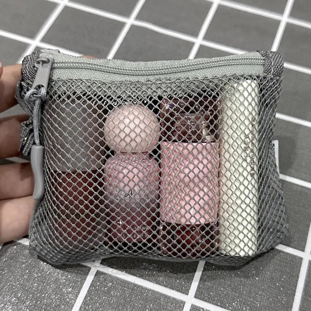Dual-Layer Mesh Storage Bags Portable Travel Makeup Bag with Zipper Mini Toiletries Cosmetics Organizer Simple Stationery Bag