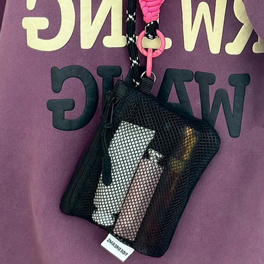 Dual-Layer Mesh Storage Bags Portable Travel Makeup Bag with Zipper Mini Toiletries Cosmetics Organizer Simple Stationery Bag