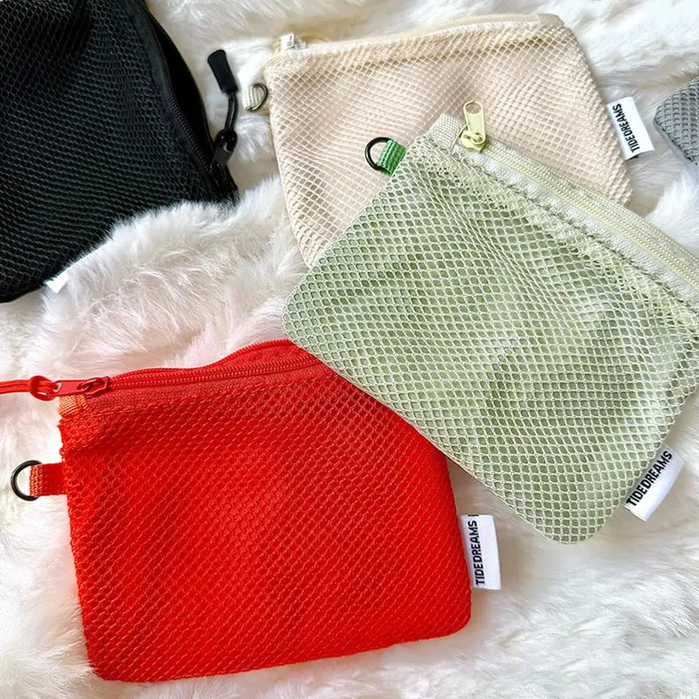 Dual-Layer Mesh Storage Bags Portable Travel Makeup Bag with Zipper Mini Toiletries Cosmetics Organizer Simple Stationery Bag