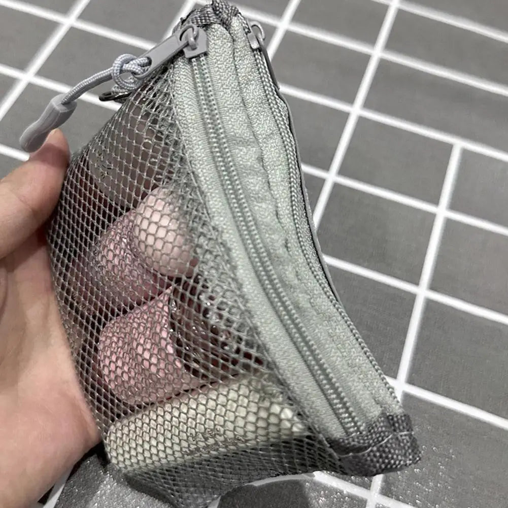 Dual-Layer Mesh Storage Bags Portable Travel Makeup Bag with Zipper Mini Toiletries Cosmetics Organizer Simple Stationery Bag