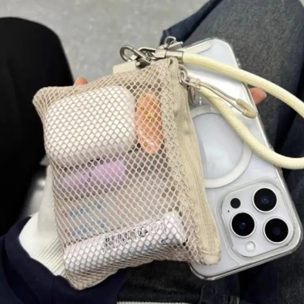 Dual-Layer Mesh Storage Bags Portable Travel Makeup Bag with Zipper Mini Toiletries Cosmetics Organizer Simple Stationery Bag